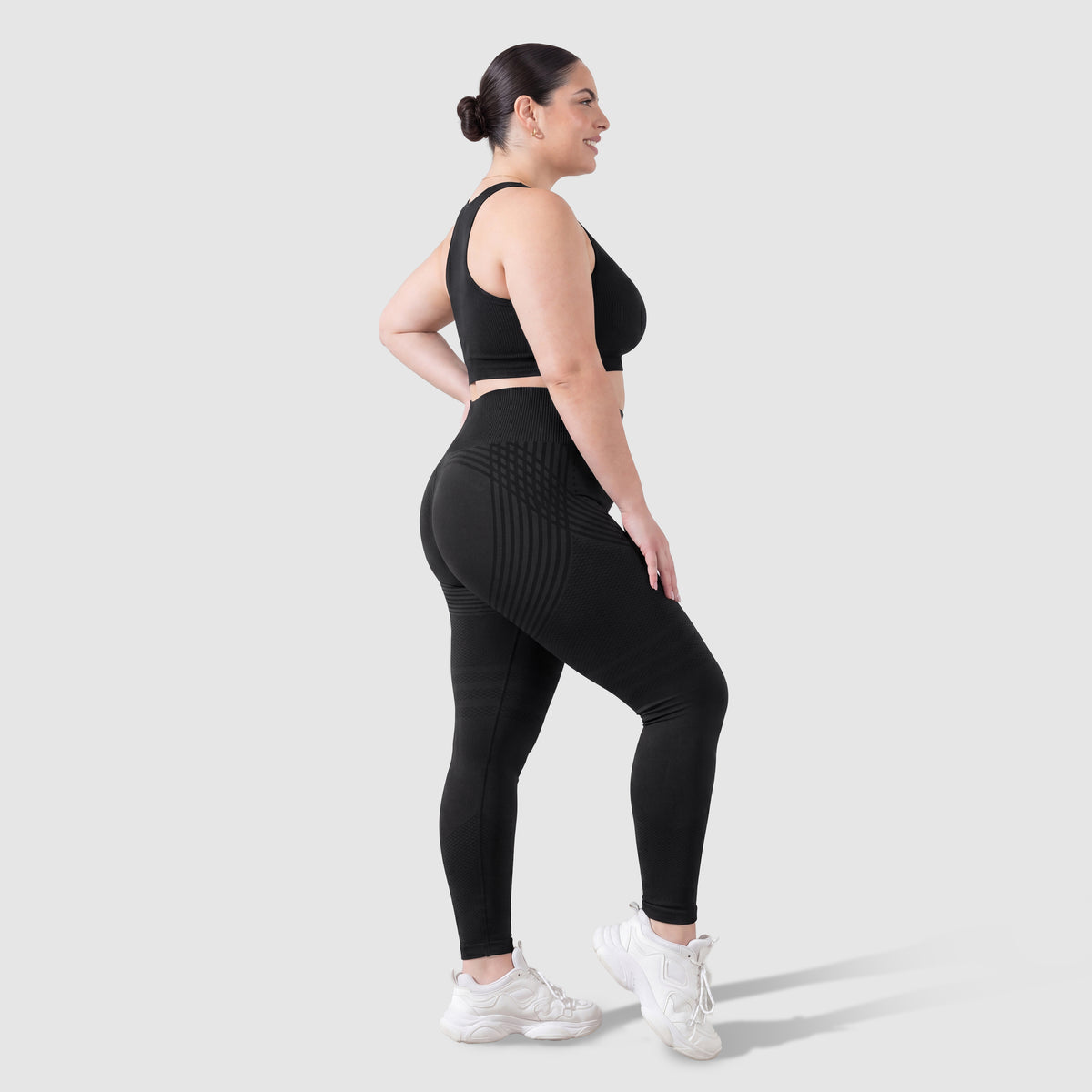 Leggings 3D neri a vita alta, vista laterale